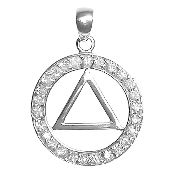 AS13.  AA Symbol in a Circle of Crystals Pendant. Sterling Silver. - Premium Jewelry from 12 Step Gold by Jonathan Friedman - Just $25! Shop now at Choices Books & Gifts