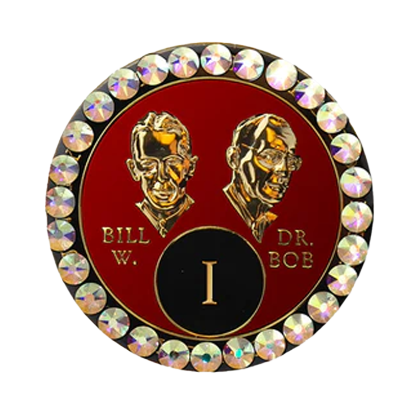 #B13. Bill & Bob Red Coin w White Aurora Borealis Crystals (1-55)