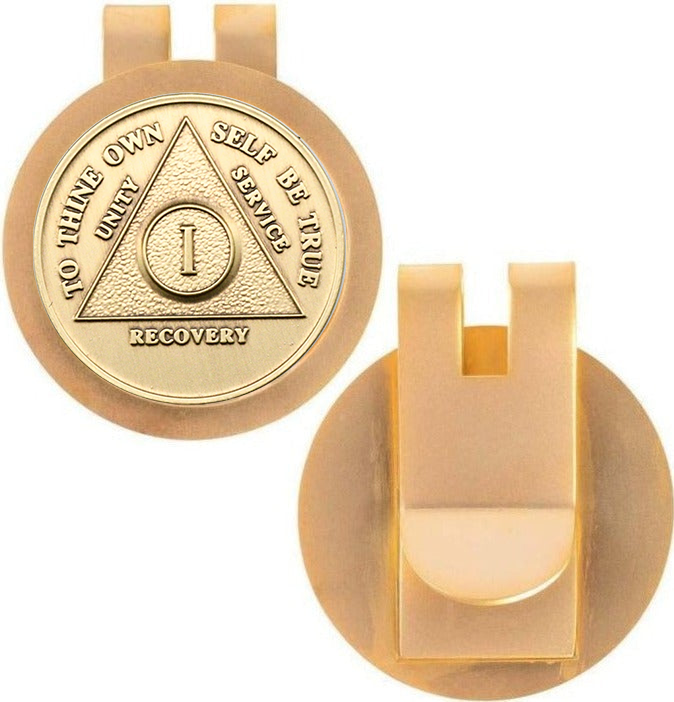 G073. Money Clip Medallion Holder Matte Gold Finish.