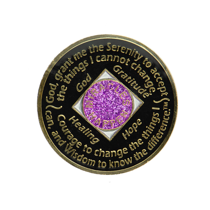 #N17. NA Glitter Lavender Coin w White Bling (1-45) - Premium Medallions from Choices - Just $21.95! Shop now at Choices Books & Gifts