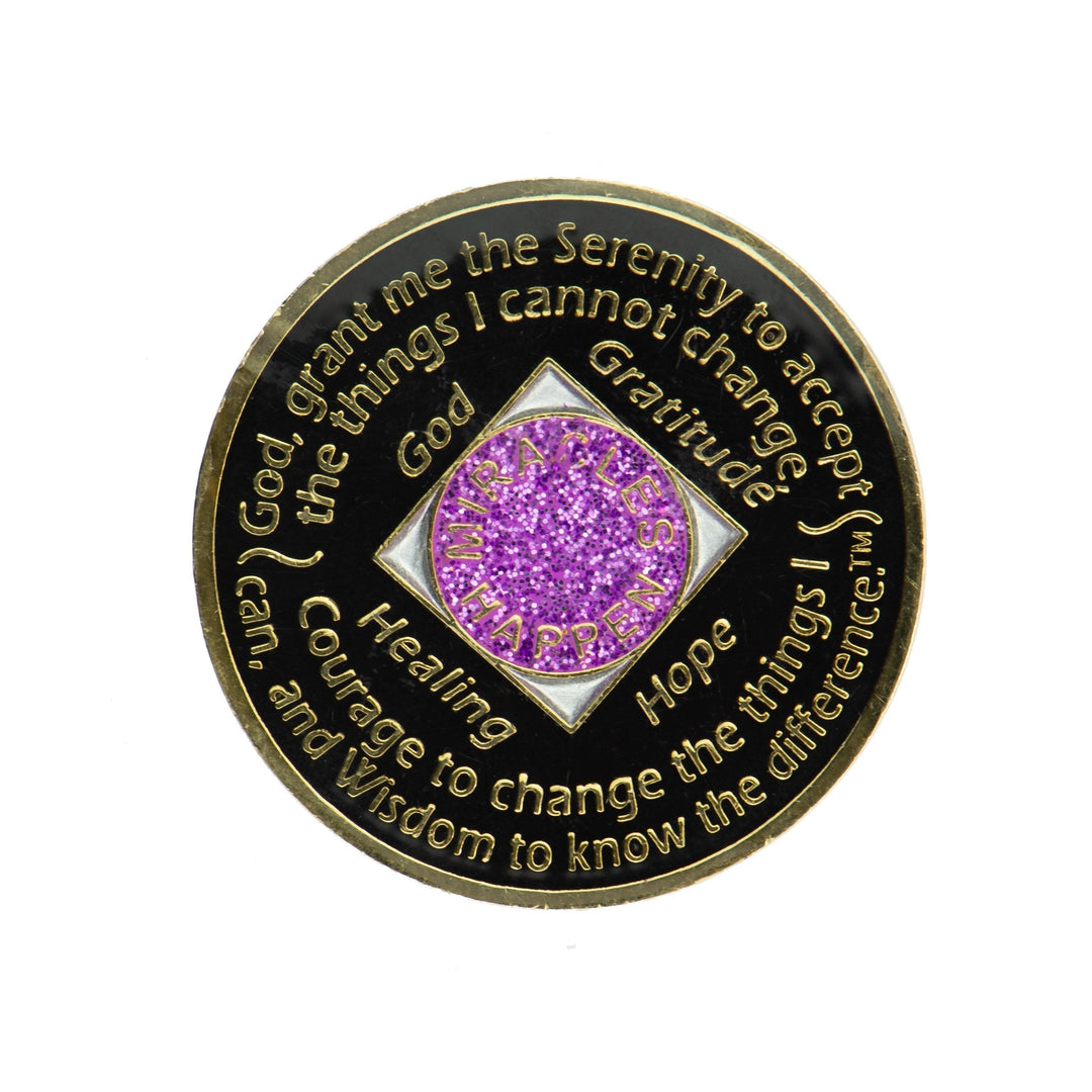 #N17. NA Glitter Lavender Coin w White Bling (1-45) - Premium Medallions from Choices - Just $21.95! Shop now at Choices Books & Gifts