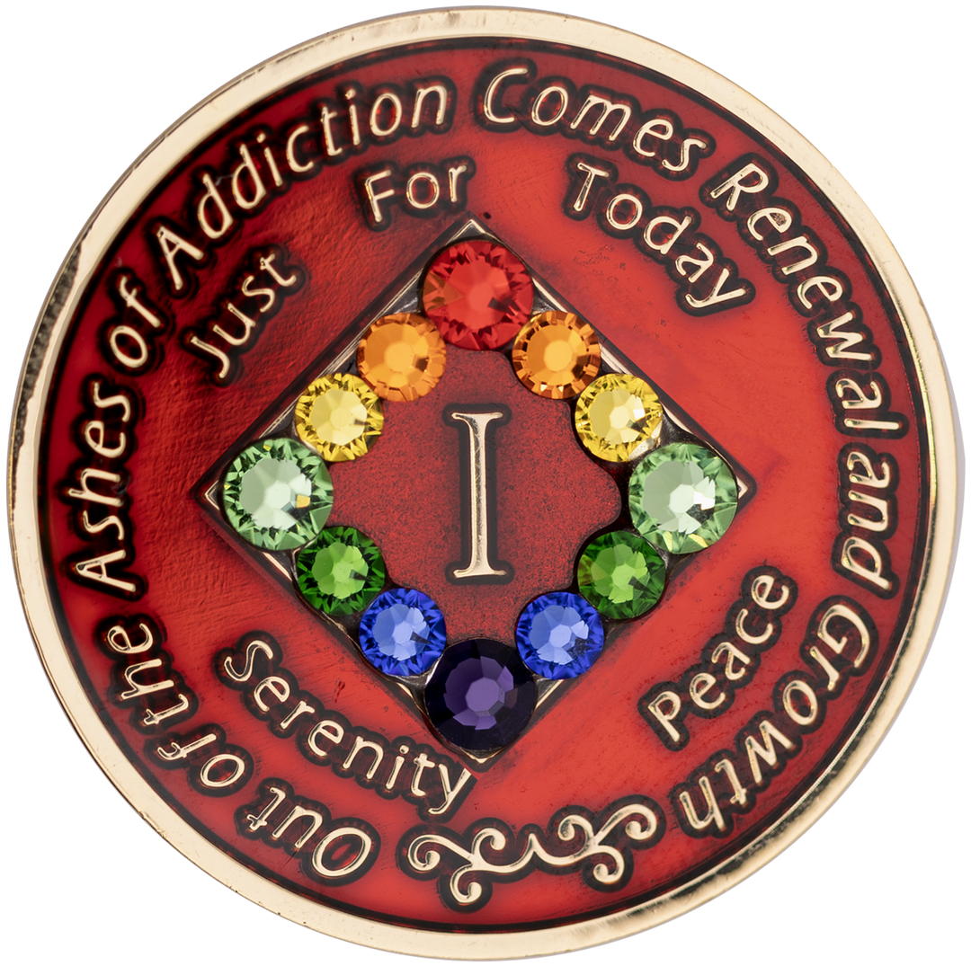 #N35. NA Red Coin w Rainbow Bling (1-45)