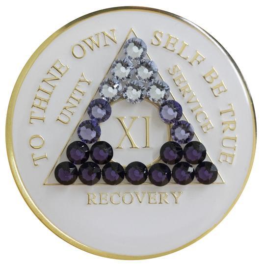 #a02. AA Glow in Dark Coin w Purple Crystal Trans (1-65) - Premium Medallions from Choices - Just $21.95! Shop now at Choices Books & Gifts