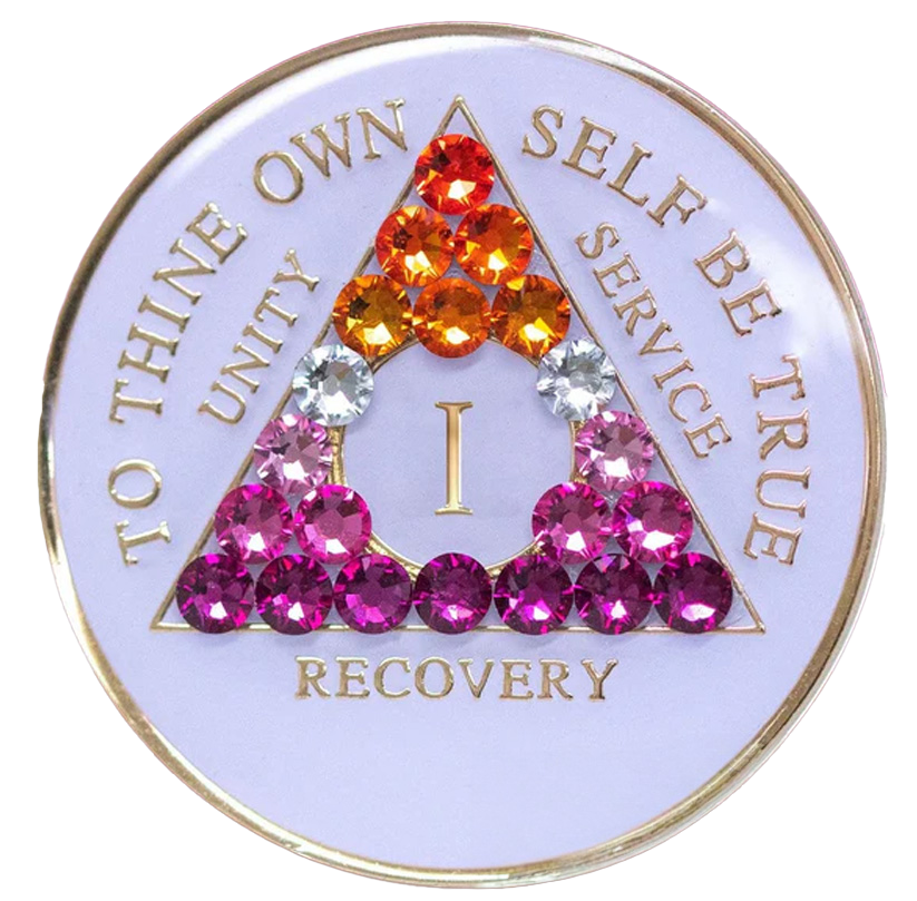 #a09. AA Coin, Glow with Orange/Pink Transition Crystals (Yrs 1-65)