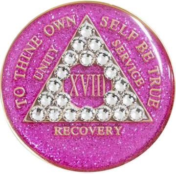 #a15. AA Glitter Pink Coin w White Crystals (1-65) - Premium Medallions from Choices - Just $21.95! Shop now at Choices Books & Gifts
