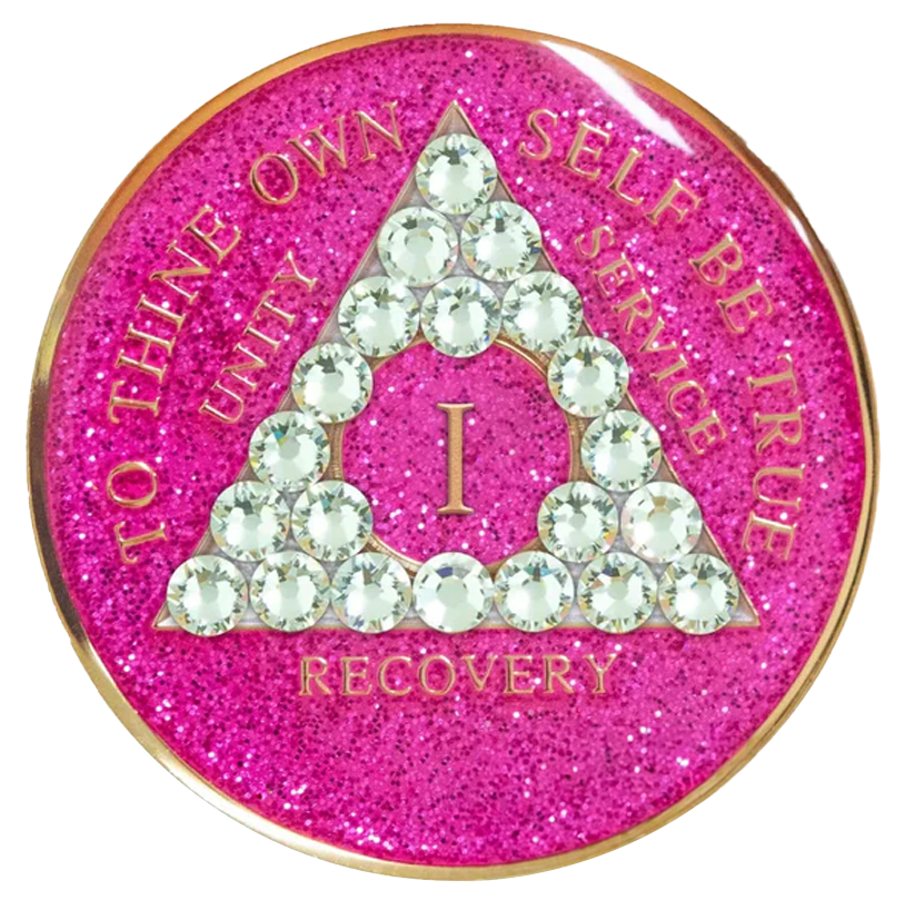 #a15. AA Glitter Pink Coin w White Crystals (1-65)