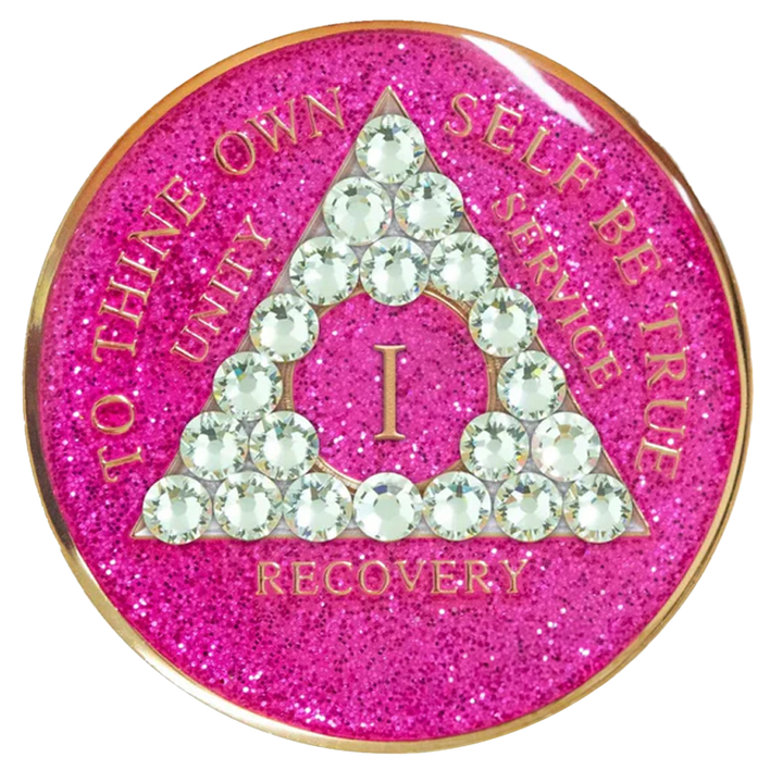 #a15. AA Glitter Pink Coin w White Crystals (1-65)