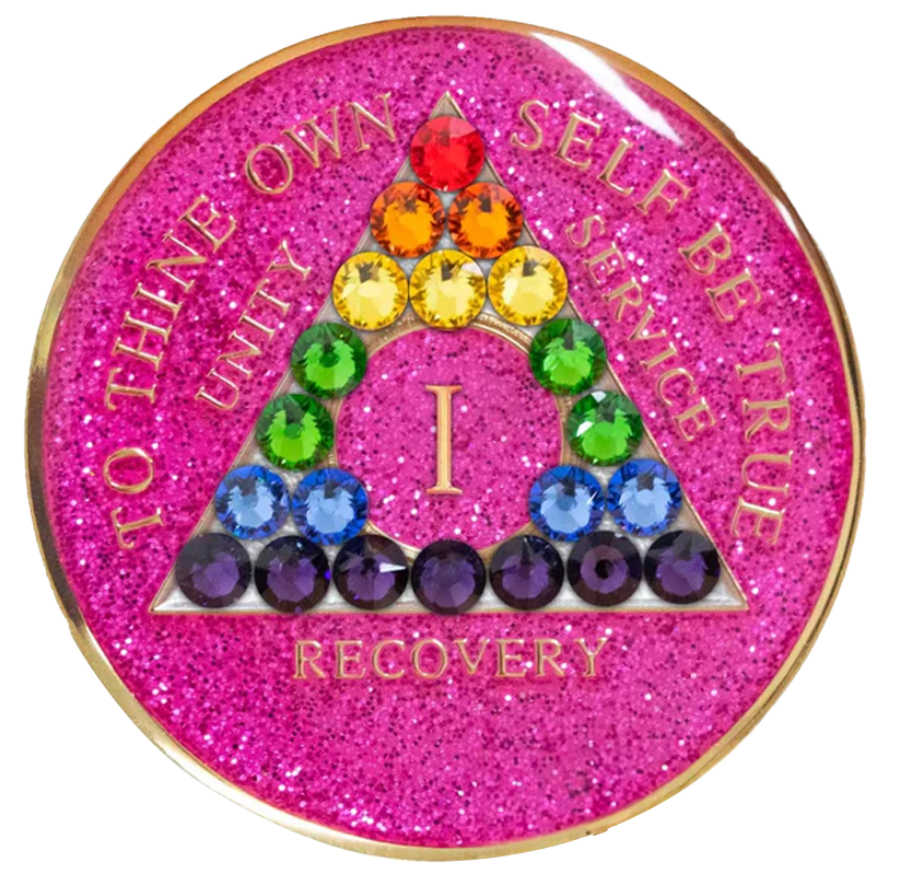 #a18. AA Glitter Pink Coin w LGBT Crystals (1-65)