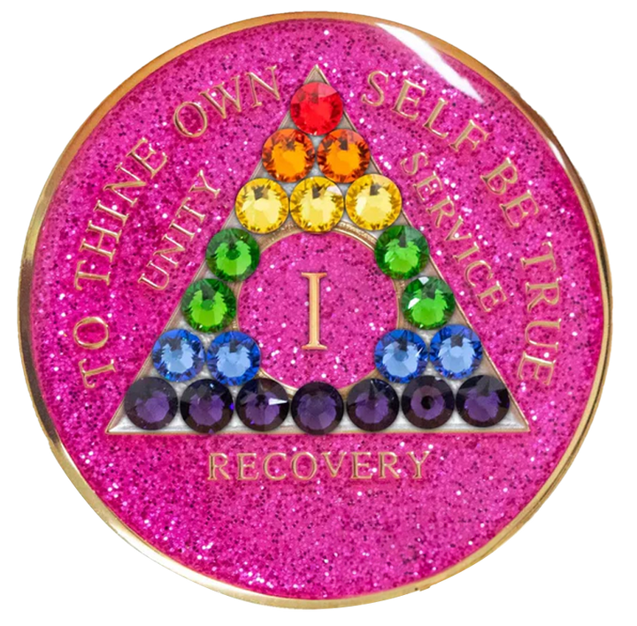 #a18. AA Glitter Pink Coin w LGBT Crystals (1-65)