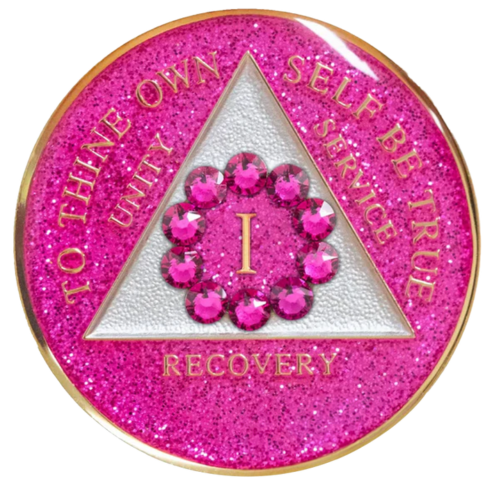 #a23. AA Medallion Glitter Pink w Pink Crystals (1-65)