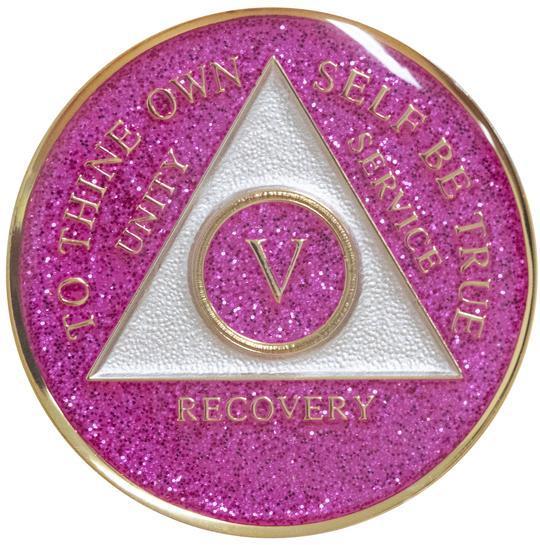 #a24.  AA Medallion Glitter Pink Coin (1-65) - Premium Medallions from Choices - Just $13.95! Shop now at Choices Books & Gifts