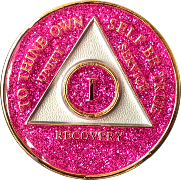 #a24.  AA Medallion Glitter Pink Coin (1-65) - Premium Medallions from Choices - Just $13.95! Shop now at Choices Books & Gifts