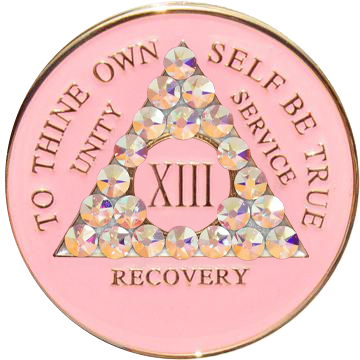 #a28. AA Pink Coin w Aurora Borealis Crystals (Yrs 1-50)