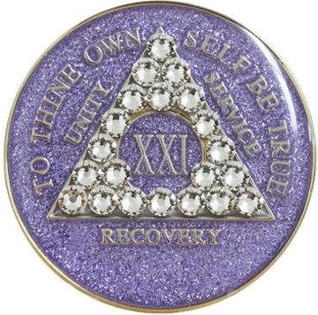 #a33. AA Glitter Lavender Coin w White Crystals (1-65) - Premium Medallions from Choices - Just $21.95! Shop now at Choices Books & Gifts