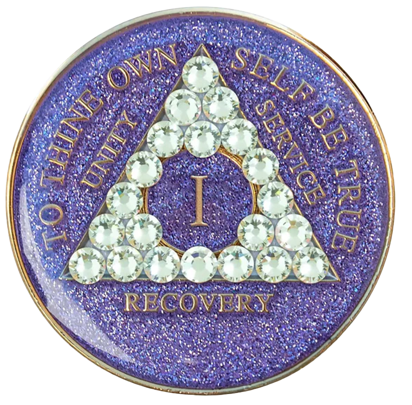 #a33. AA Glitter Lavender Coin w White Crystals (1-65)