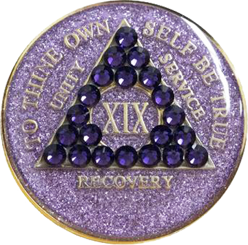 #a34. AA Glitter Lavender w Purple Crystals (1-65) - Premium Medallions from Choices - Just $21.95! Shop now at Choices Books & Gifts