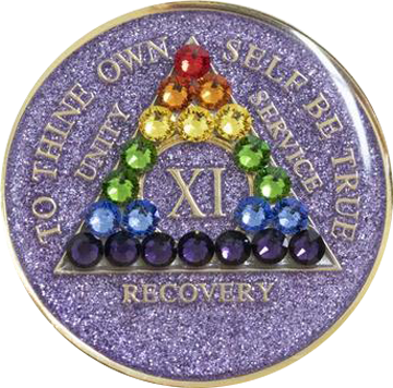 #a37. AA Glitter Lavender Coin w LGBT Crystals (1-65) - Premium Medallions from Choices - Just $21.95! Shop now at Choices Books & Gifts