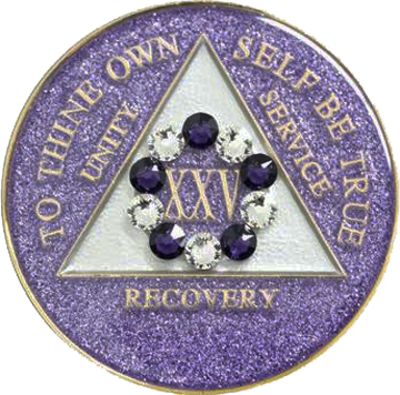 #a38. AA Glitter Lavender Coin w Wh/Pur Circle (1-65) - Premium Medallions from Choices - Just $21.95! Shop now at Choices Books & Gifts