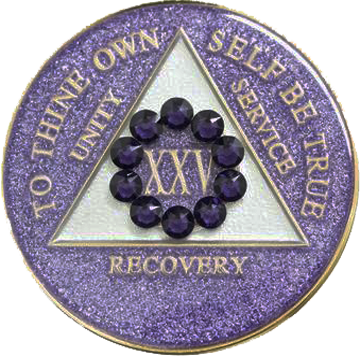 #a39. AA Glitter Lavender Medallion w Purple Circle (1-65) - Premium Medallions from Choices - Just $21.95! Shop now at Choices Books & Gifts