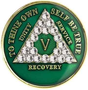 #a72. AA Green Coin w White Crystals (1-65) - Premium Medallions from Choices - Just $21.95! Shop now at Choices Books & Gifts