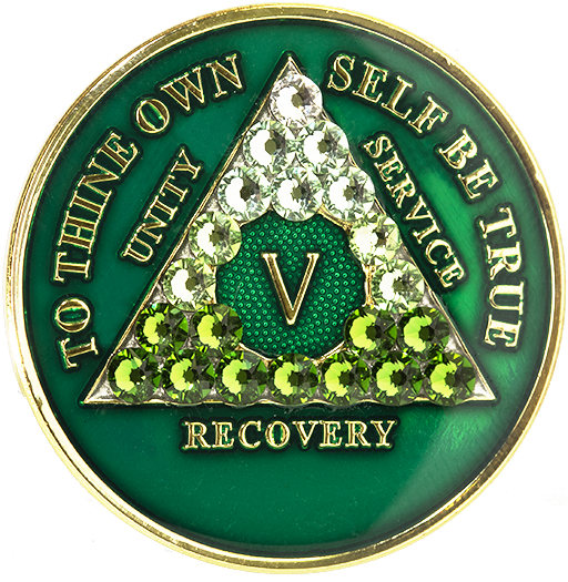 #a74.  AA Green Coin w GR Trans Crystals (1-65) - Premium Medallions from Choices - Just $21.95! Shop now at Choices Books & Gifts