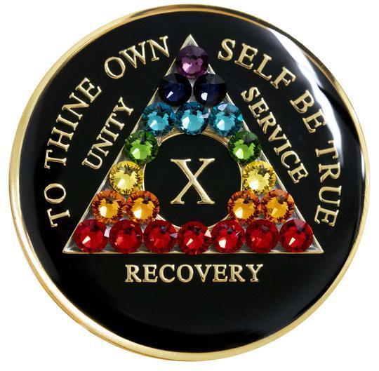 #a92. AA Black Medallion w LGBT Crystals (1-65) - Premium Medallions from Choices - Just $21.95! Shop now at Choices Books & Gifts