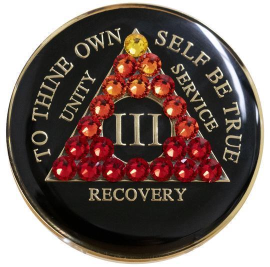 #aa104. AA Black Coin w Red Trans Bling (1-65) - Premium Medallions from Choices - Just $21.95! Shop now at Choices Books & Gifts