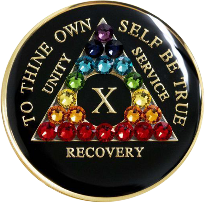 #aa104. AA Chip, Black w Reverse Rainbow (Yrs 1-65)