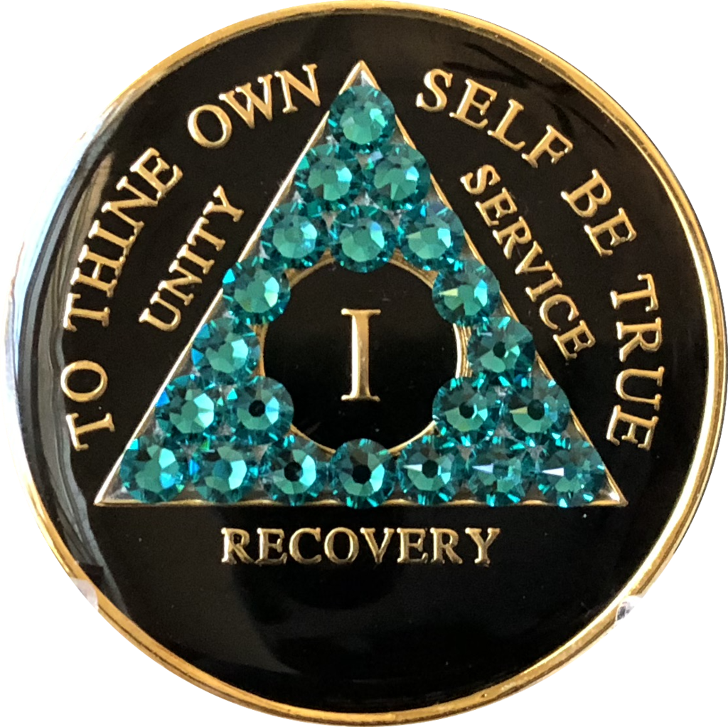 #aa105. AA Medallion Black w Turquoise Triangle (1-65) - Premium Medallions from Choices - Just $21.95! Shop now at Choices Books & Gifts