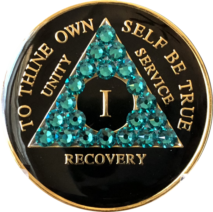 #aa105. AA Medallion Black w Turquoise Triangle (1-65) - Premium Medallions from Choices - Just $21.95! Shop now at Choices Books & Gifts