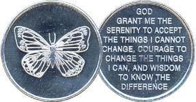 C09. Butterfly, Serenity Prayer (back), Aluminum Coin. DC6 - Premium Medallions from Wendells - Just $1! Shop now at Choices Books & Gifts