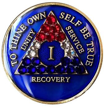 #a66. AA Coin Blue w Red White Blue Crystals (1-65) - Premium Medallions from Choices - Just $21.95! Shop now at Choices Books & Gifts