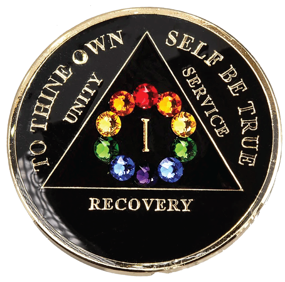 #a93. AA Black Medallion w Rainbow  Circle (1-50) - Premium Medallions from Choices - Just $21.95! Shop now at Choices Books & Gifts