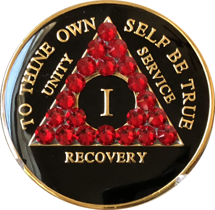 #aa103. AA Medallion Black w Red Triangle Bling (1-65) - Premium Medallions from Choices - Just $21.95! Shop now at Choices Books & Gifts