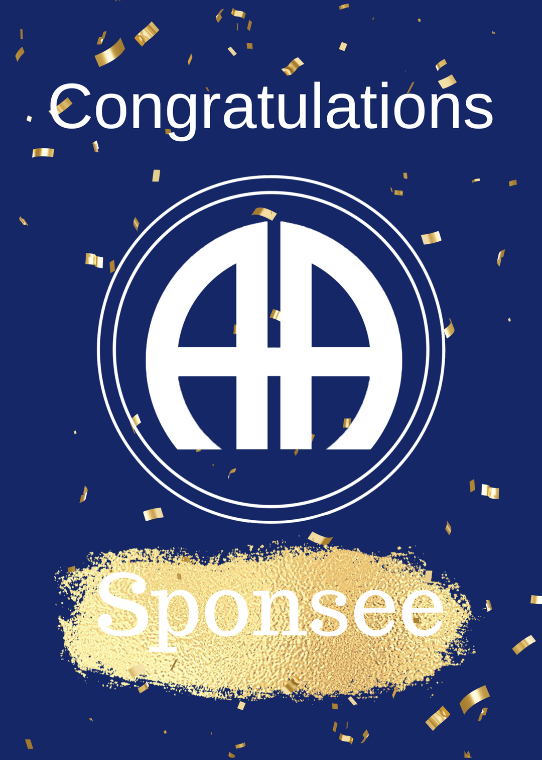 AA Sponsee card front: Congratulations Sponsee with the AA symbol on navy and gold