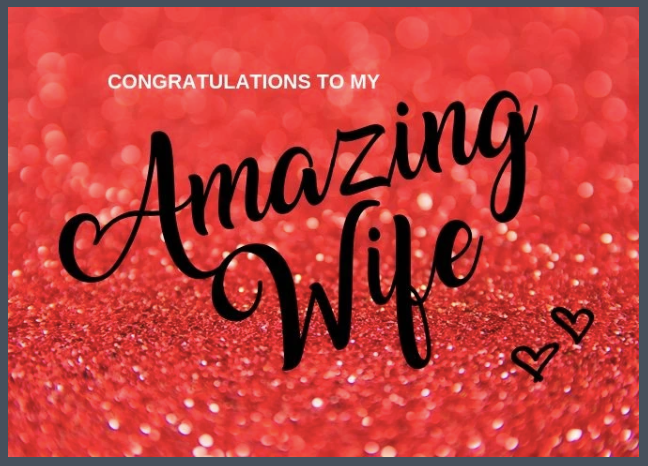 Amazing Wife Red card front: Congratulations to my Amazing Wife on red glitter
