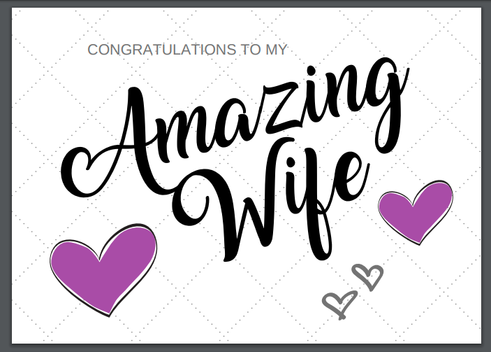 Amazing Wife, Purple Hearts card front: Congratulations to my Amazing Wife with purple hearts