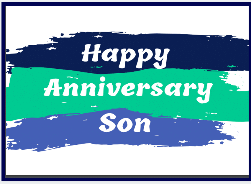 Son, Green card front: Happy Anniversary Son on navy and green brushstrokes