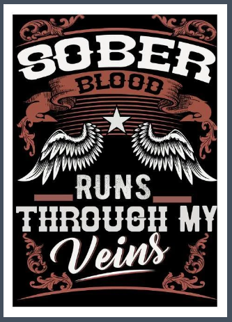 Sober Blood card front: Sober Blood Runs Through My Veins with wings, tattoo style
