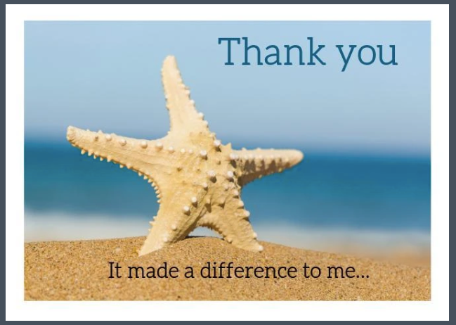 50. Starfish, thank you! Card. D3 - Choices Books & Gifts