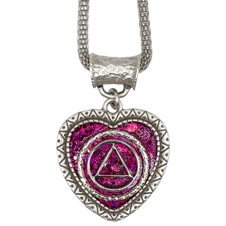 A03. "Pink Starlight Heart", AA Silver Plated Necklace.