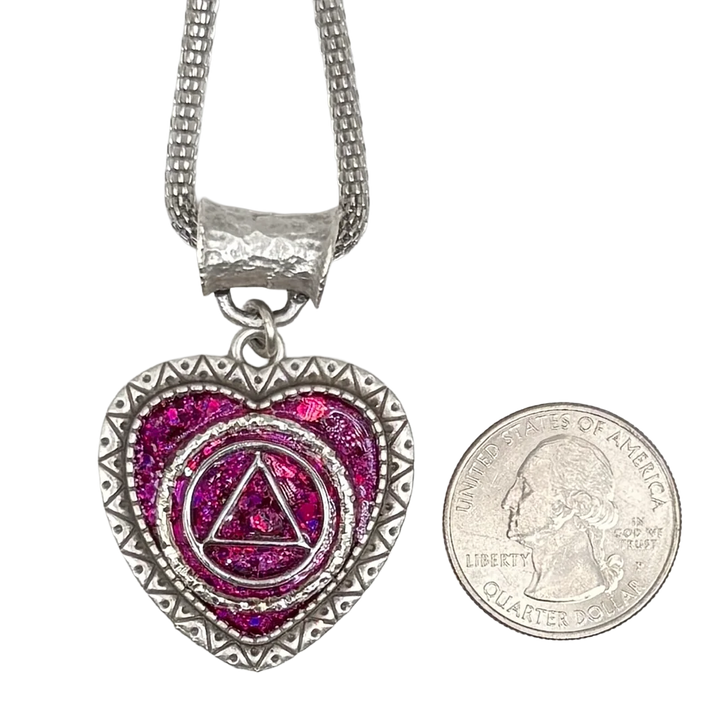 A03. "Pink Starlight Heart", AA Silver Plated Necklace.