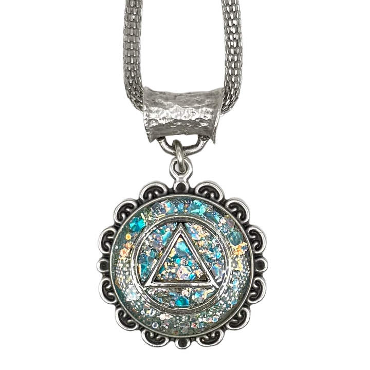 A09. "Magical Silver Blue Swirl", AA Silver Plated Necklace.