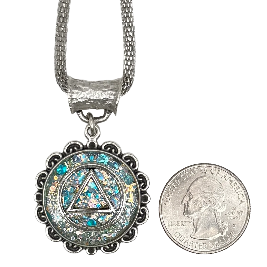 A09. "Magical Silver Blue Swirl", AA Silver Plated Necklace.