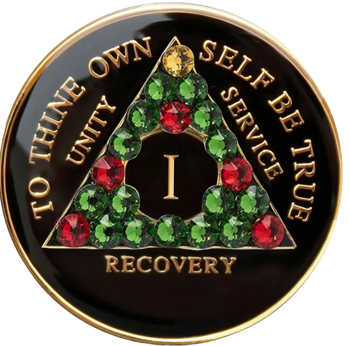 AA Black Medallion with Xmas Crystals, Years 1-65 (#AA110A)