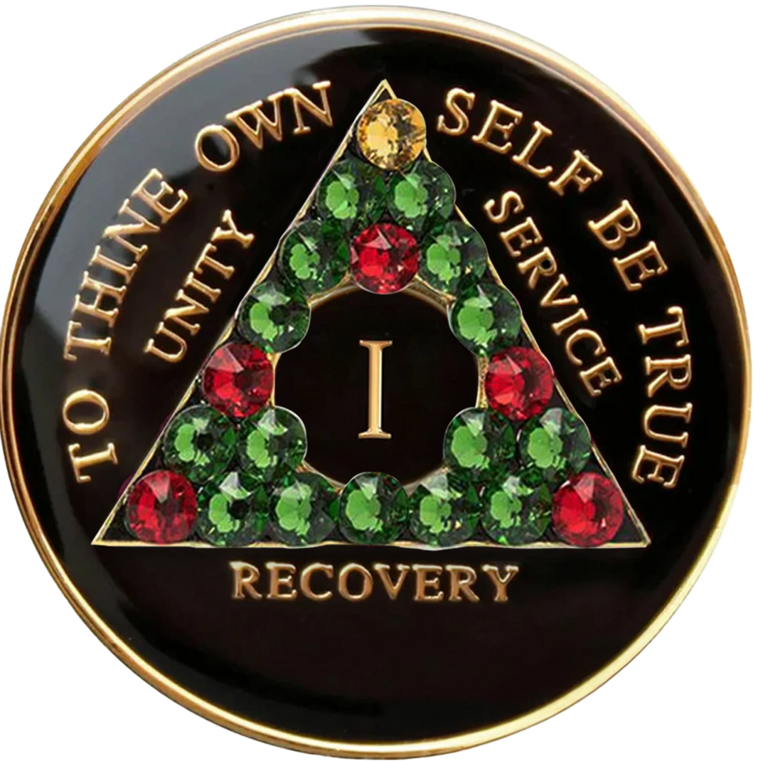 AA Black Medallion with Xmas Crystals, Years 1-65 (#AA110A)