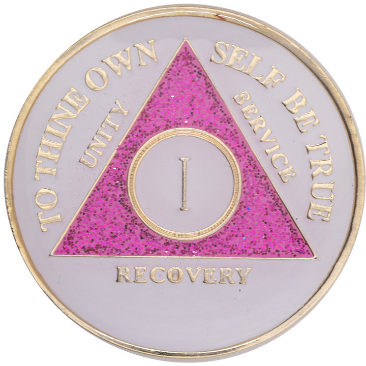 AA Glow n Dark Pink with Glitter Pink Coin - Recovery Medallion from Choices Books & Gifts