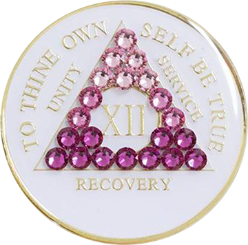 AA Coin, #A01.  Glow in the Dark AA Chip w Pink Transition (Yrs 1-65)