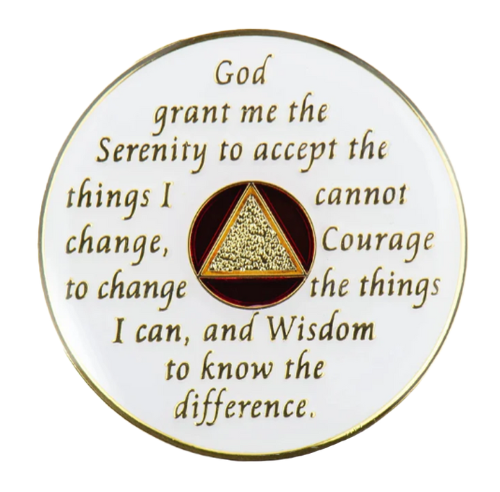 AA Coin, #A02.  Glow AA Anniversary Chip w Red Trans Crystals (Yrs 1-65)