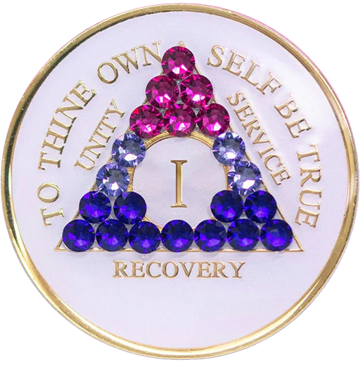 AA Coin, #A08.  Glow AA Chip with Pink/Lav/Pur Crystals (Yrs 1-65)